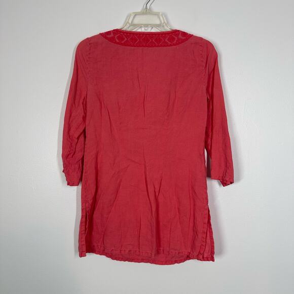 Tommy Bahama 100% Linen XS Pink Embroidered V-Neck 3/4 Sleeve Lightweight Top - Picture 5 of 5